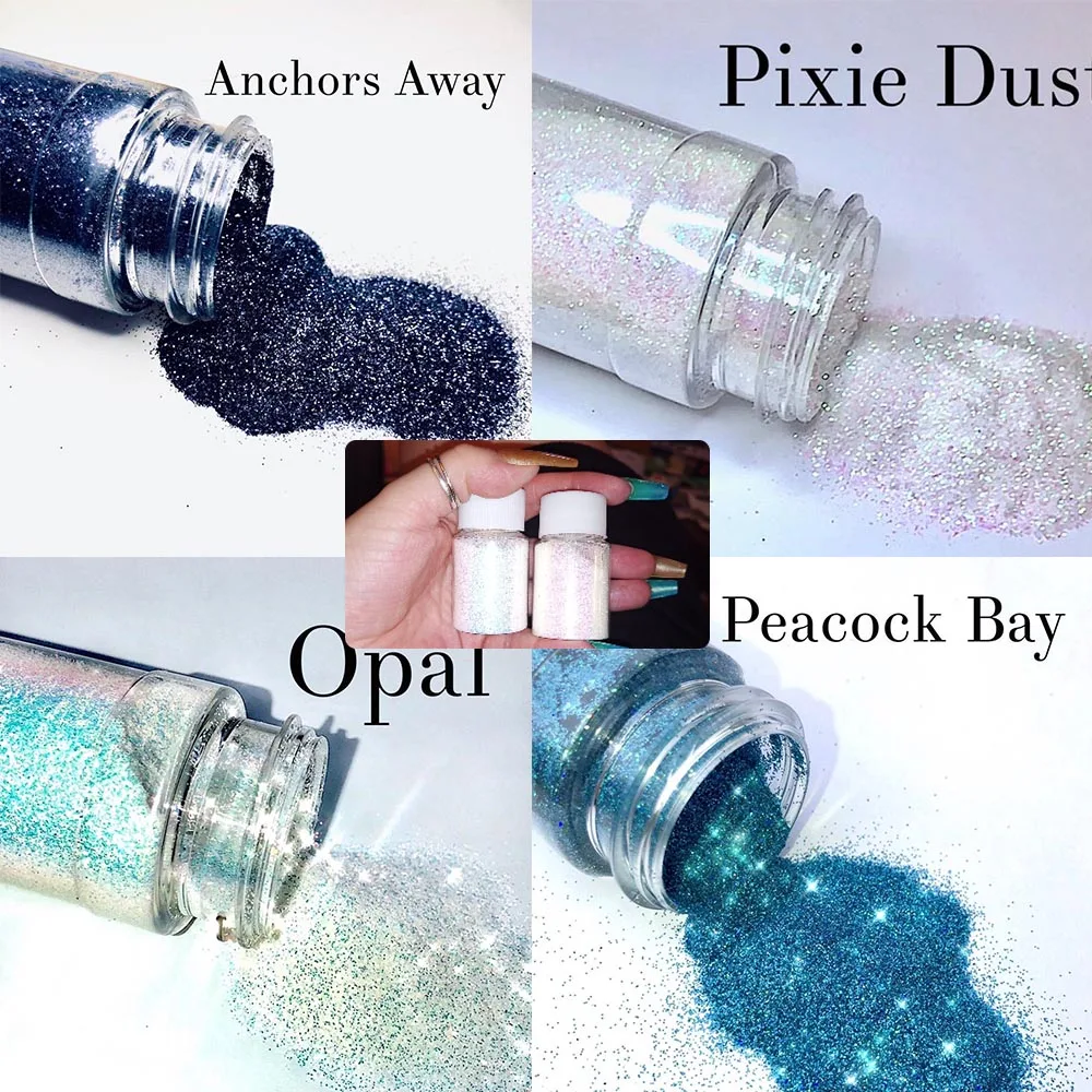 30ml Super Shiny Holo-Regenbogen Nagel Glitter Pulver (0,2mm) feine Dazzling Nagel Pigment Staub 1/128 Pixie/Opal Bunte Nagel Pulver