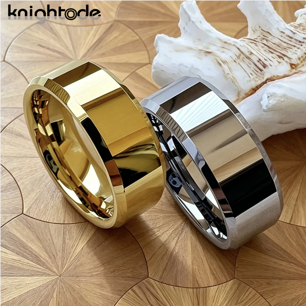 

6/8mm High Quality Gold Color Wedding Band Men Women Tungsten Carbide Engagement Rings Beveled Edges Flat Polishing Comfort Fit
