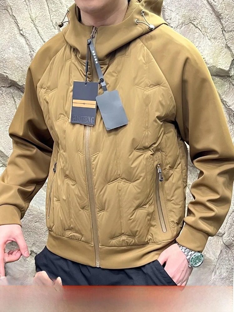 

Warmth Du down Jaet Men's Outdoor Commuting Hooded Coat Thiened Polyester Fiber Polyurethane Elastic Fiber Zipper Closure