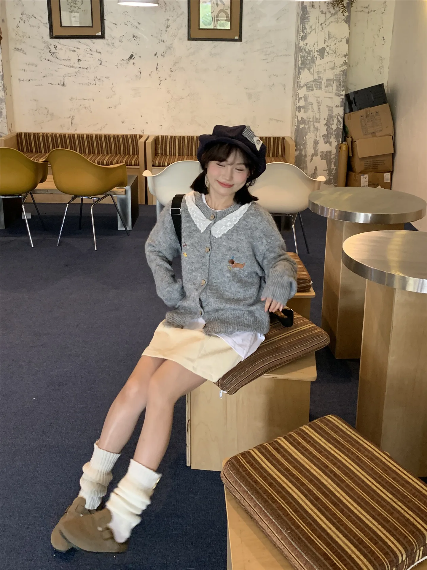 الحلو القلب منفذها ey المطرزة الدانتيل تقليم عقدة سترة سترة المرأة الخريف الشتاء ملابس خارجية صغيرة الحجم #5