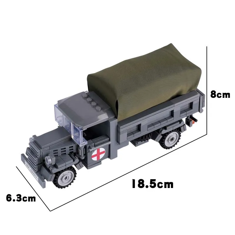 Idear MOC WW2 Military Germany Medical Vehicle Model Building Blocks War Scene Car Trunck Bricks Assemble Toys Boys Gift