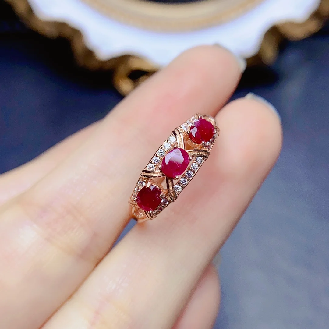 FS Natural Ruby S925 Sterling Silver Ring for Women With Certificate 3*4mm Fine Fashion Charm Weddings Jewelry MeiBaPJ