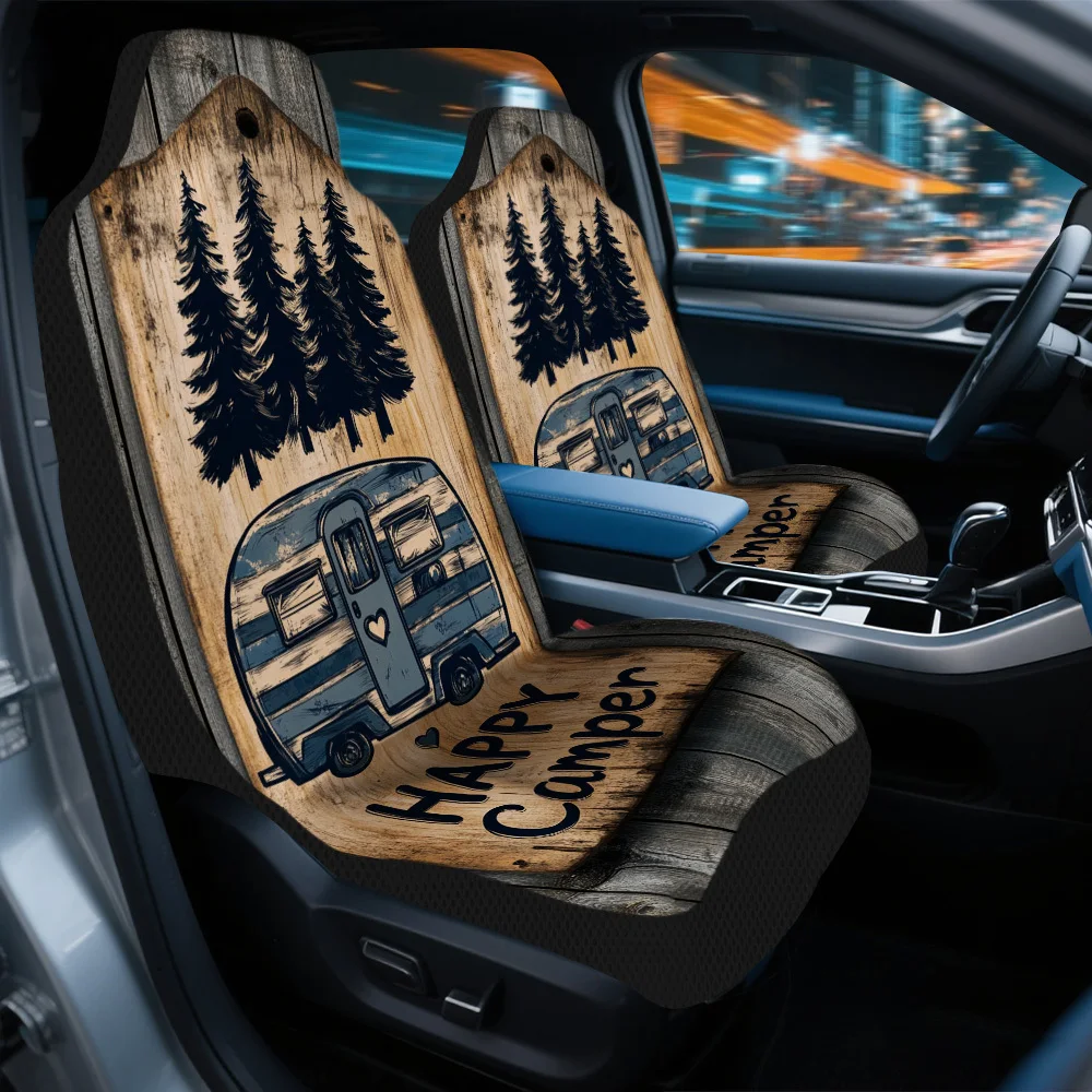 Set Of 2 Happy Camper Themed Car Seat Covers Designed For Both Men And Women, Offering A Durable And Comfortable Fit Suitable Fo
