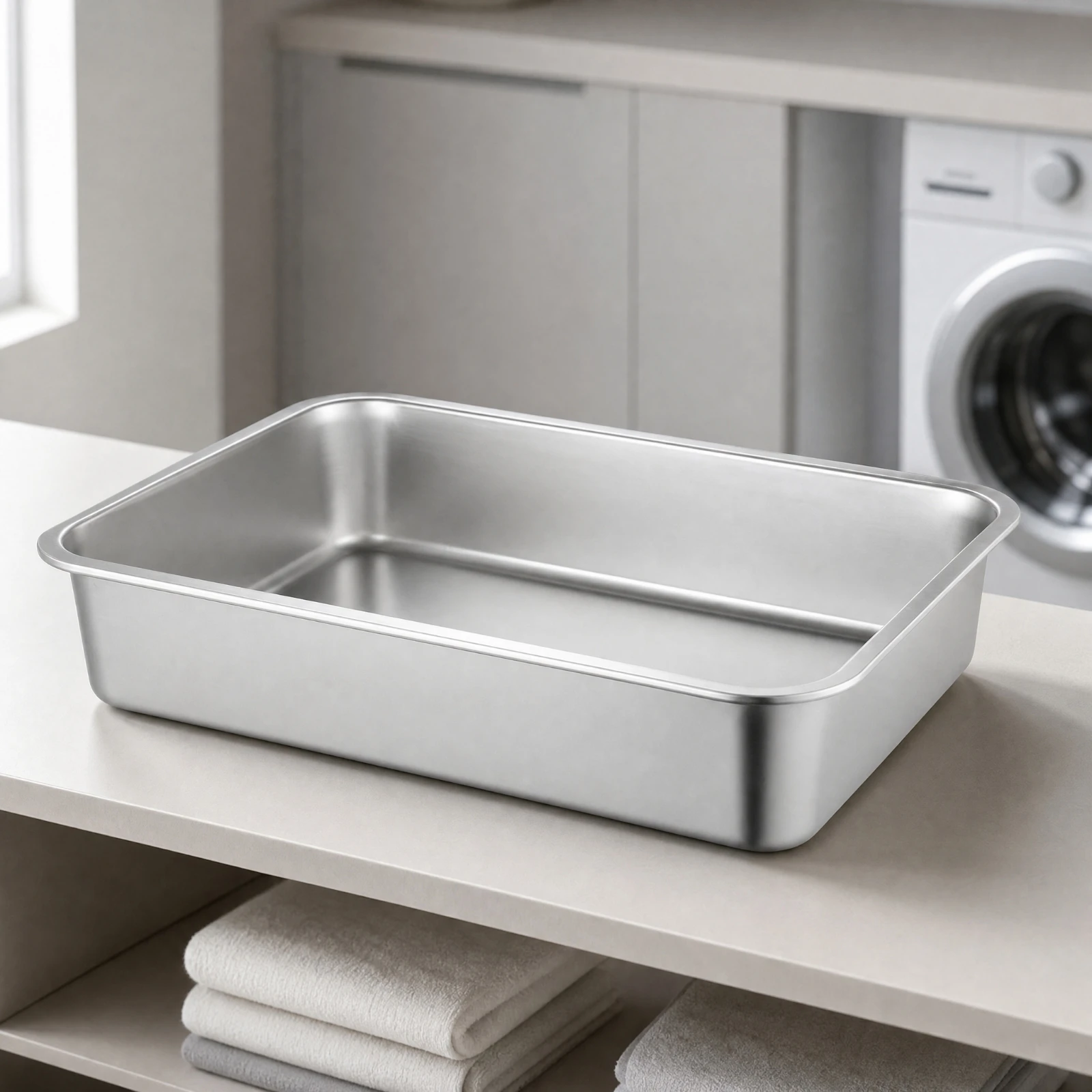 Deep Rectangular Stainless Steel Tray Rust-Proof Stainless Steel Cat Litter Tray Pet Toilet Scratch-Resistant Heavy-Duty