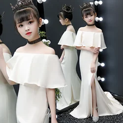 Flower Girl Dresses For Weddings Kids Ivory Off The Shoulder Sexy Side Slit Girls Party Dress 3 To 15 Years Communion Dress Girl