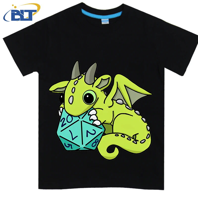 

Green Dice Goblin Dragon Baby printed kids T-shirt, summer cotton short-sleeved casual top, suitable for both boys and girls