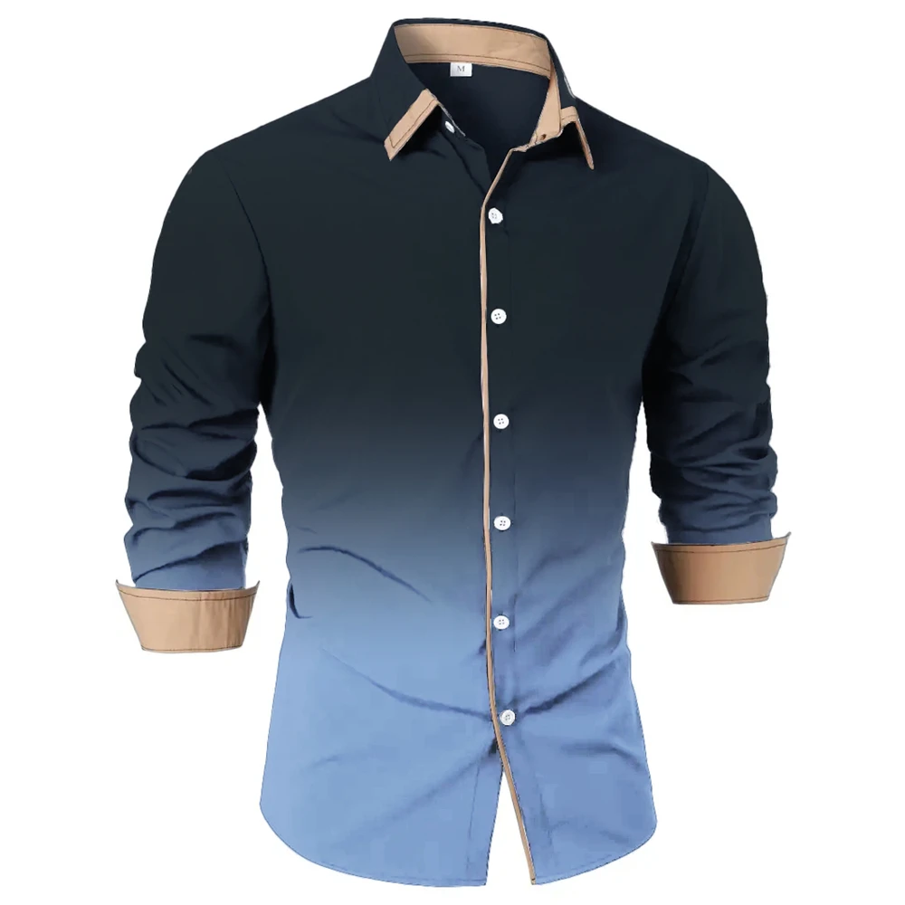 Men's Long-Sleeved Shirt Loose Shirt Classic 10 Colors Gradual Change Fashion Casual Lapel Comfortable Men's Top Clothing