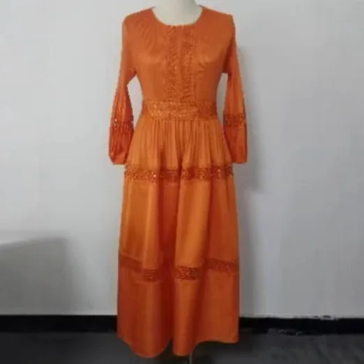 

Miyake Pleated Plus Size Women's Long Skirt Seaside Vacation Dress Three-quarter Sleeve Red Ethnic Style Travel All-match Dress