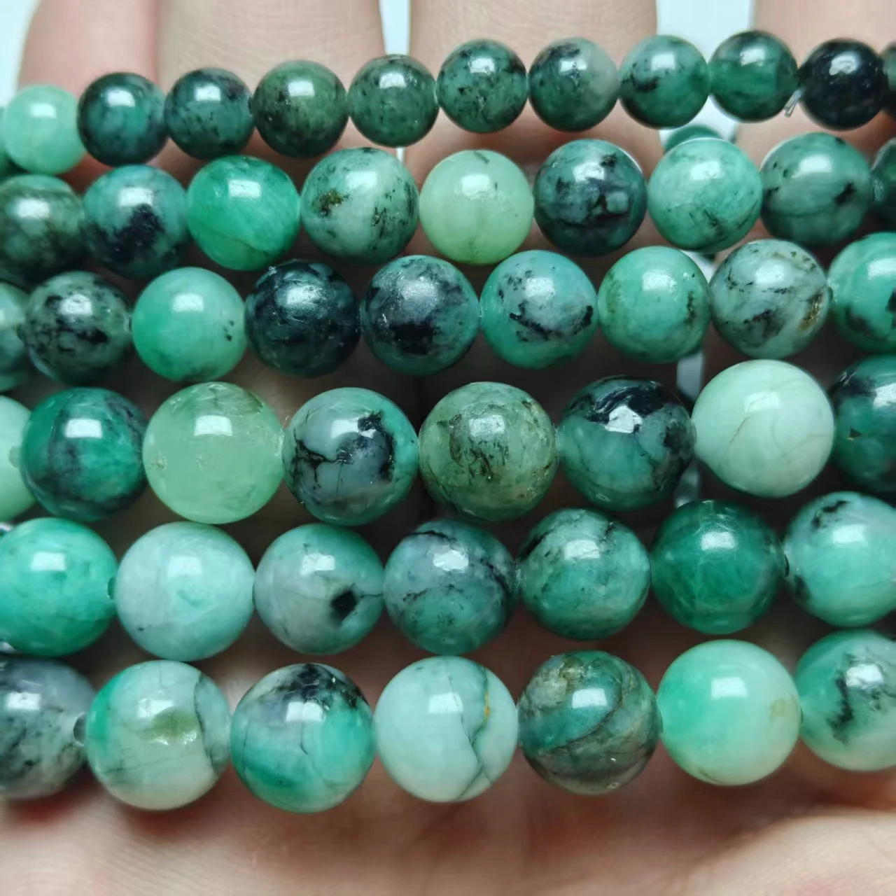 Natürliche AAA Afrikanische Smaragd-Perlen, glatt, rund, lose, für Schmuckherstellung, Design-Armband, elastisches Seil, handgefertigter Schmuck – Detail 6