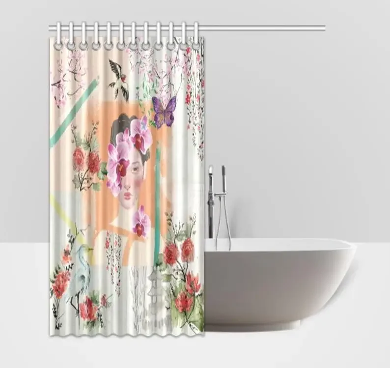 Shabby Chic Chinoiserie Vintage Girl Floral Bird Shower Curtain