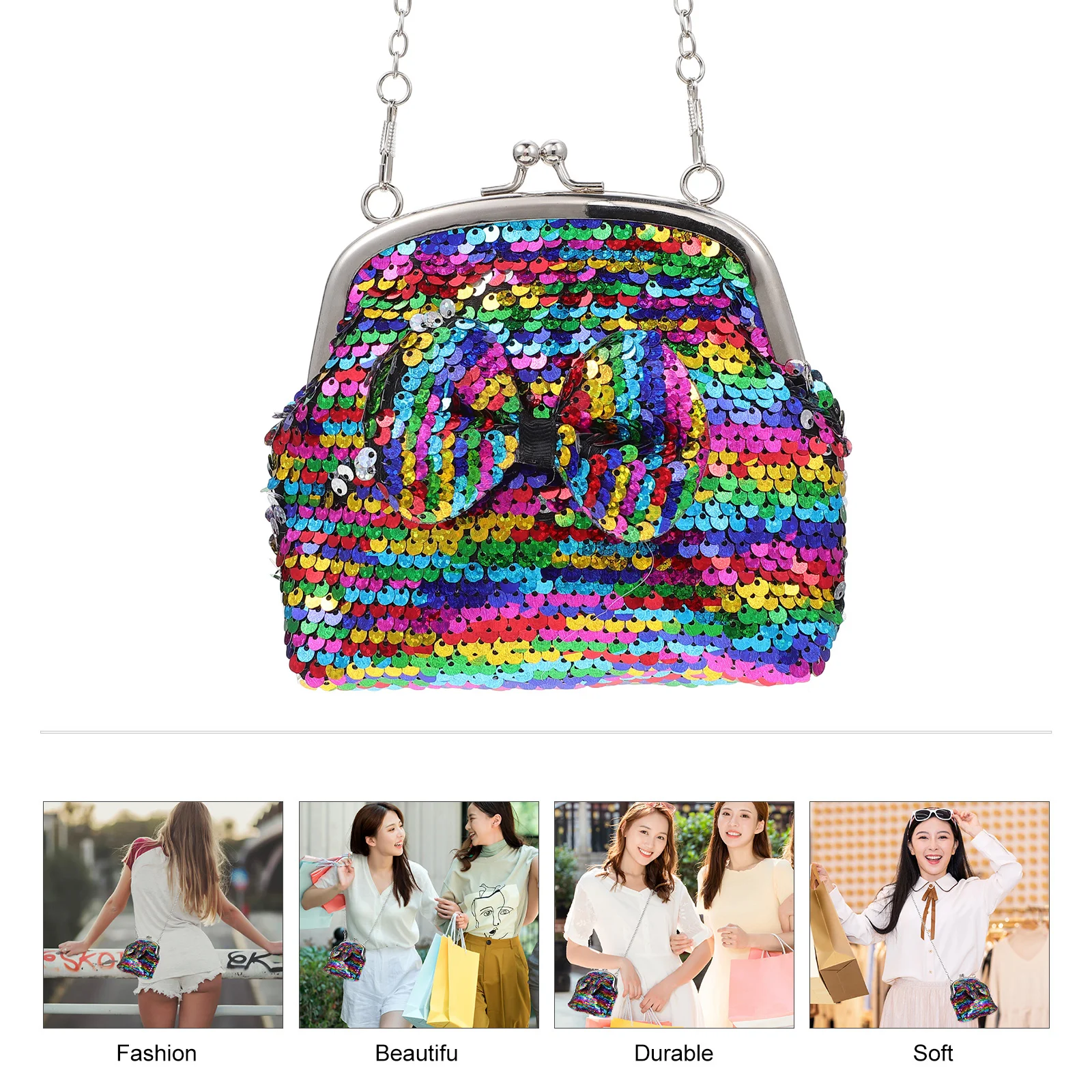 1 قطعة حقيبة كتف واحدة بريق محفظة نسائية للعملات المعدنية Bowknot تصميم كيس التخزين الملون للمحفظة الصغيرة المحمولة Crossbody لامعة