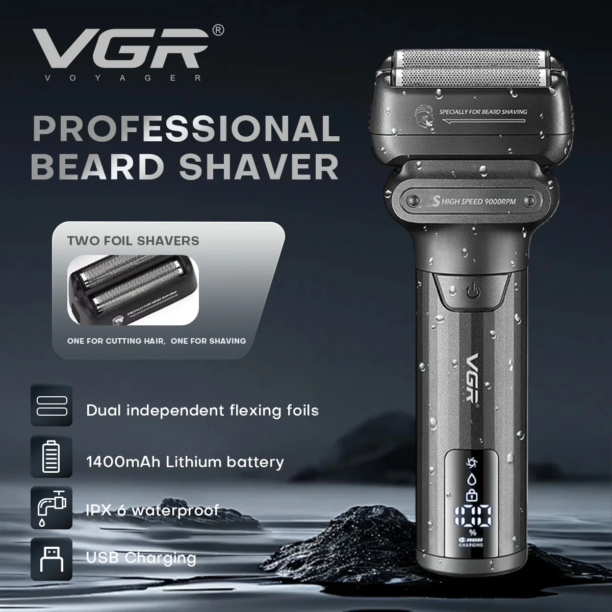 

VGR электробритва бритва мужская электрическая Электробритва Профессиональная Машина для бритья 9000 об/мин Триммер для бороды Светодиодный дисплей Возвратно-поступательное движение Машина для бритья для мужчин V-368