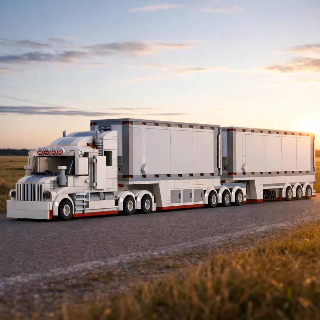 

Конструктор MOC «Холодильный грузовик для холодовой цепи», модель логистического транспортного средства с двойным прицепом, игрушка для самостоятельной сборки и демонстрации