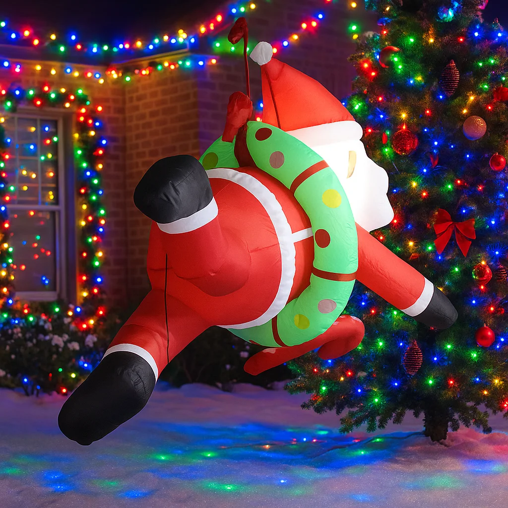 Papá Noel inflable de 1M/3,2 pies con corona y bastón de caramelo, luces LED, decoraciones para el hogar, juguetes, suministros de decoración navideña para patio