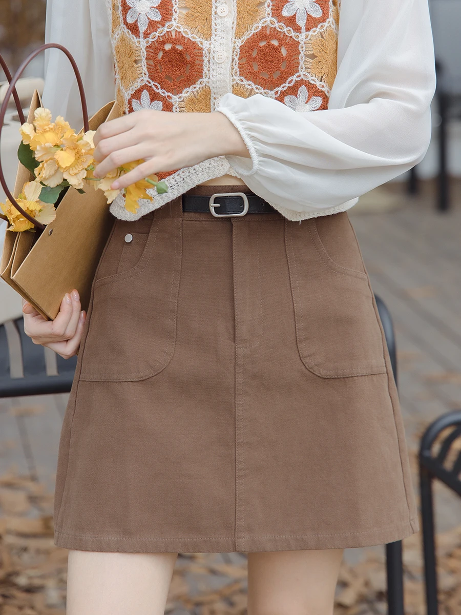 

High Waist A-Line Skirt Retro Women's Spring Autumn Ele Slimming ort Skirt Workwear Sle Pure Color Sweet College