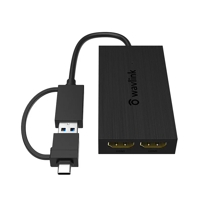 محول WAVLINK USB 3.0 أو USB C إلى HDMI لشاشات مزدوجة، محول رسومات فيديو عالمي لنظام التشغيل Windows