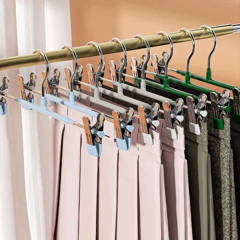 

8pcs Tongs Pants Hangers Non-Slip Metal Trouser Hanger Pants Clothes Coated No Trace Closet Organizer Wardrobe Space-saving