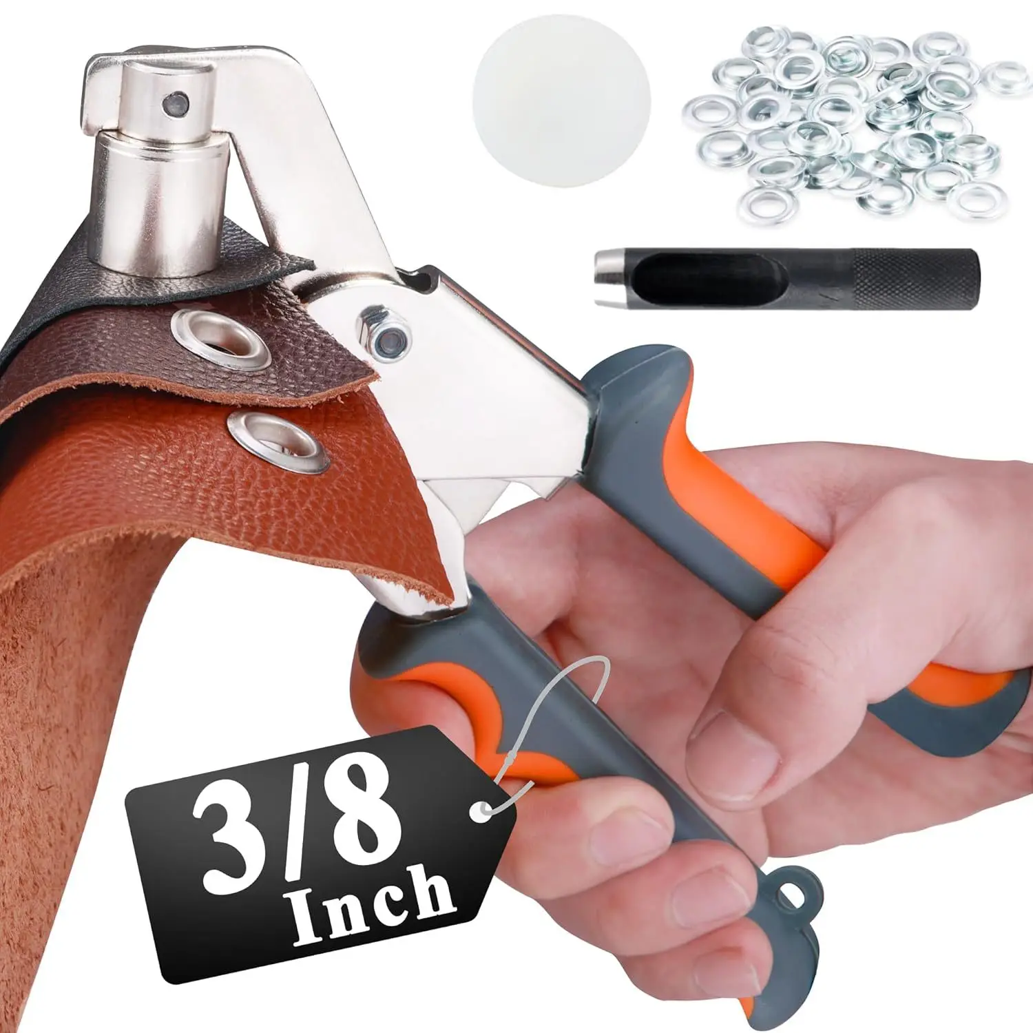 

Grommet Tool Kit Handheld Hole Punch Pliers Portable Grommet Hand Press Machine Manual Puncher w/ Silver Grommets of 10mm