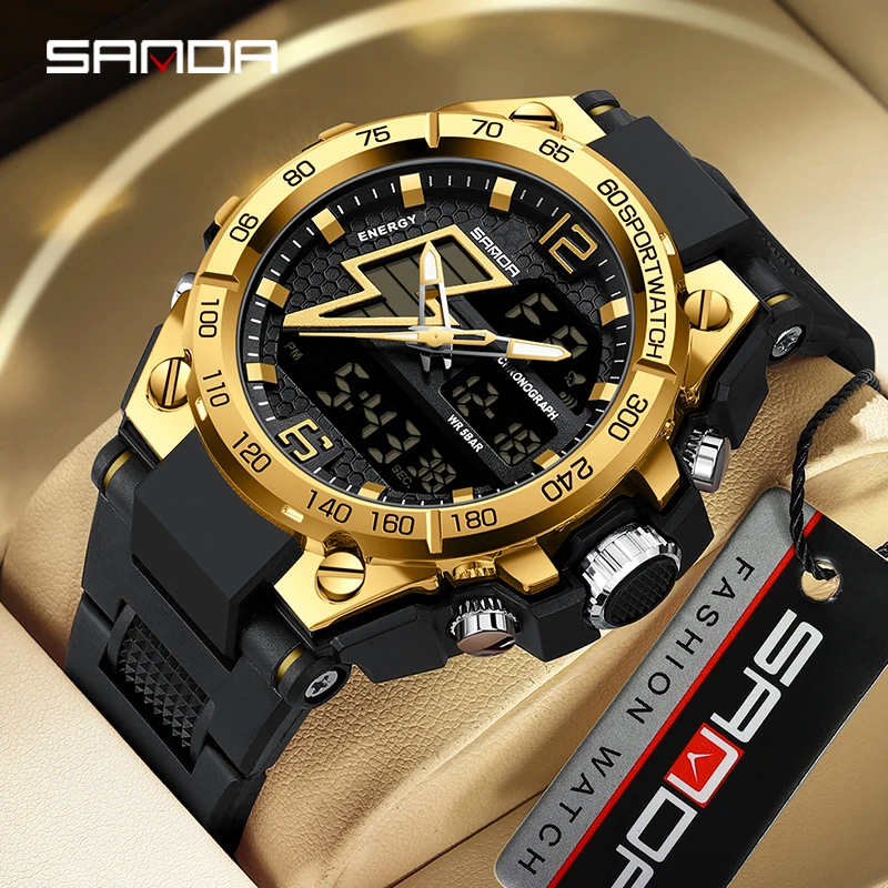 Fashion SANDA 6137 2025 Top Brand Men's Watch 5ATM Waterproof Sports Military Watch Men's Electronic Watch Clock