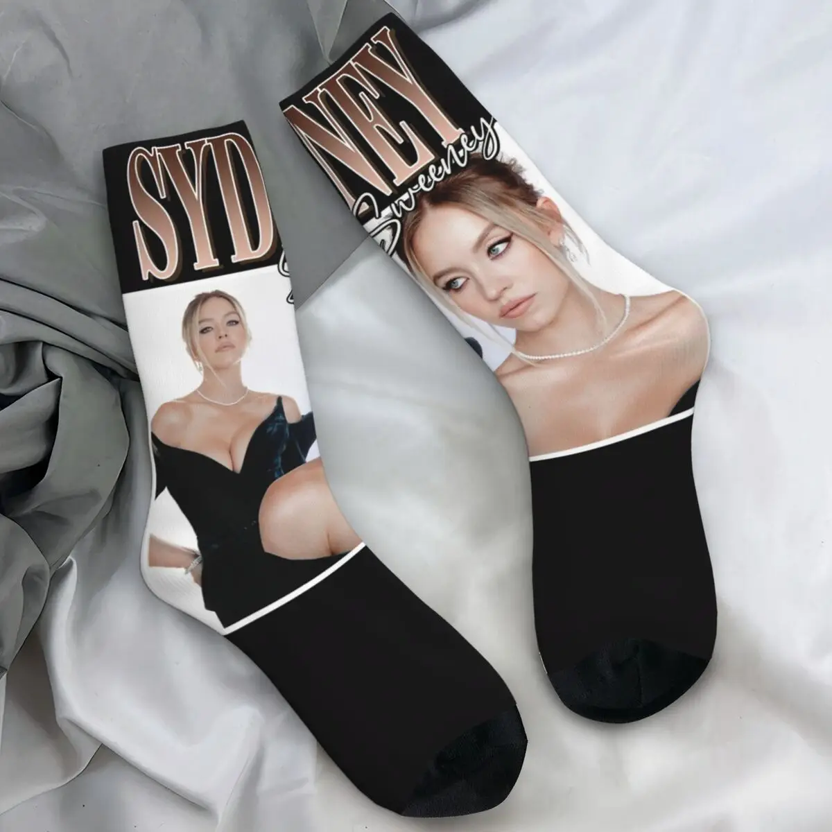 

Носки Sydney Sweeney American Actress, чулки в стиле Харадзюку, осенние антибактериальные женские и мужские носки, средние мягкие спортивные носки для бега