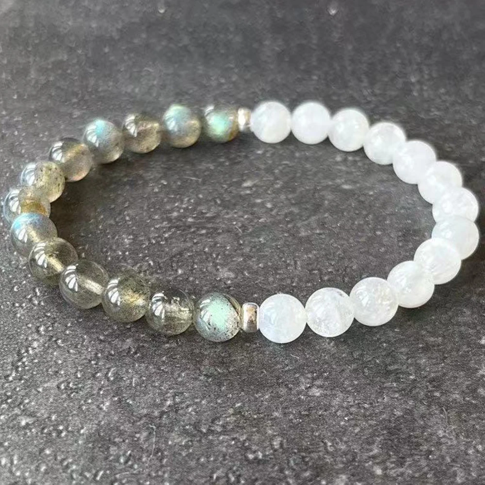 MG1756 6 MM AAA Labradorite Moonstone Wrist Mala Womens Divine Feminine Yoga Bracelet Healing for All Chakras