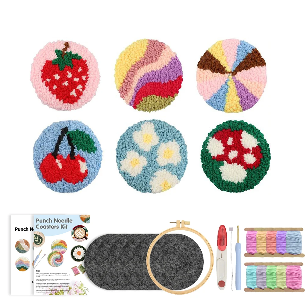 

Punch Needle Embroidery Coasters Kit Adults Beginners Diy Easy Coaster Embroidery Set For Starter Art Craft Needling Punching