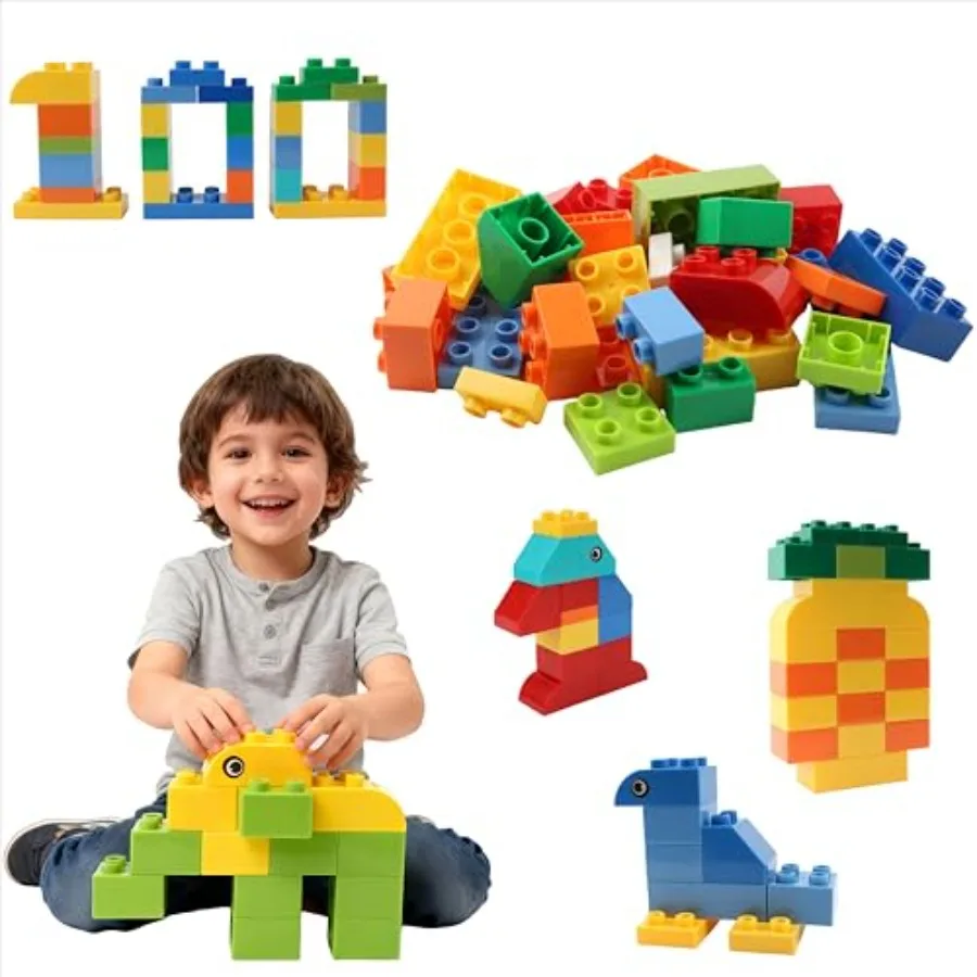 

Large Building Blocks Set, 100 Pieces for Preschool Activities, STEM Toys with Assorted Colors and Sizes for Ages 3+