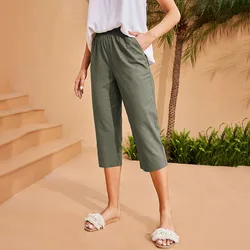 Summer Retro Cotton Linen Loose Harem Pants Elastic Waist Casual Pants Basic Versatility Wide-leg Ankle-Length Solid Pants
