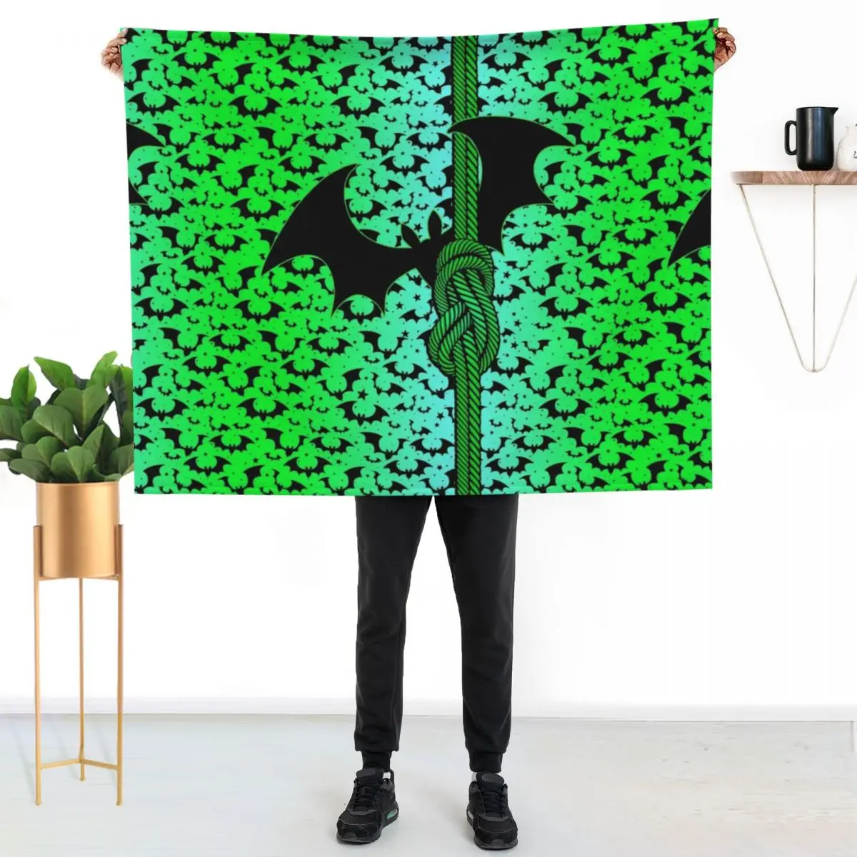 Bat and Rope Knot Neon Green - Climbing Throw Blanket Luxury Thicken Decorative Throw Hairy Luxury St Plaid Hairys Blankets