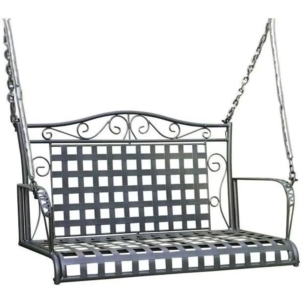 

Vintage-Style Black Iron Patio Swing Chair