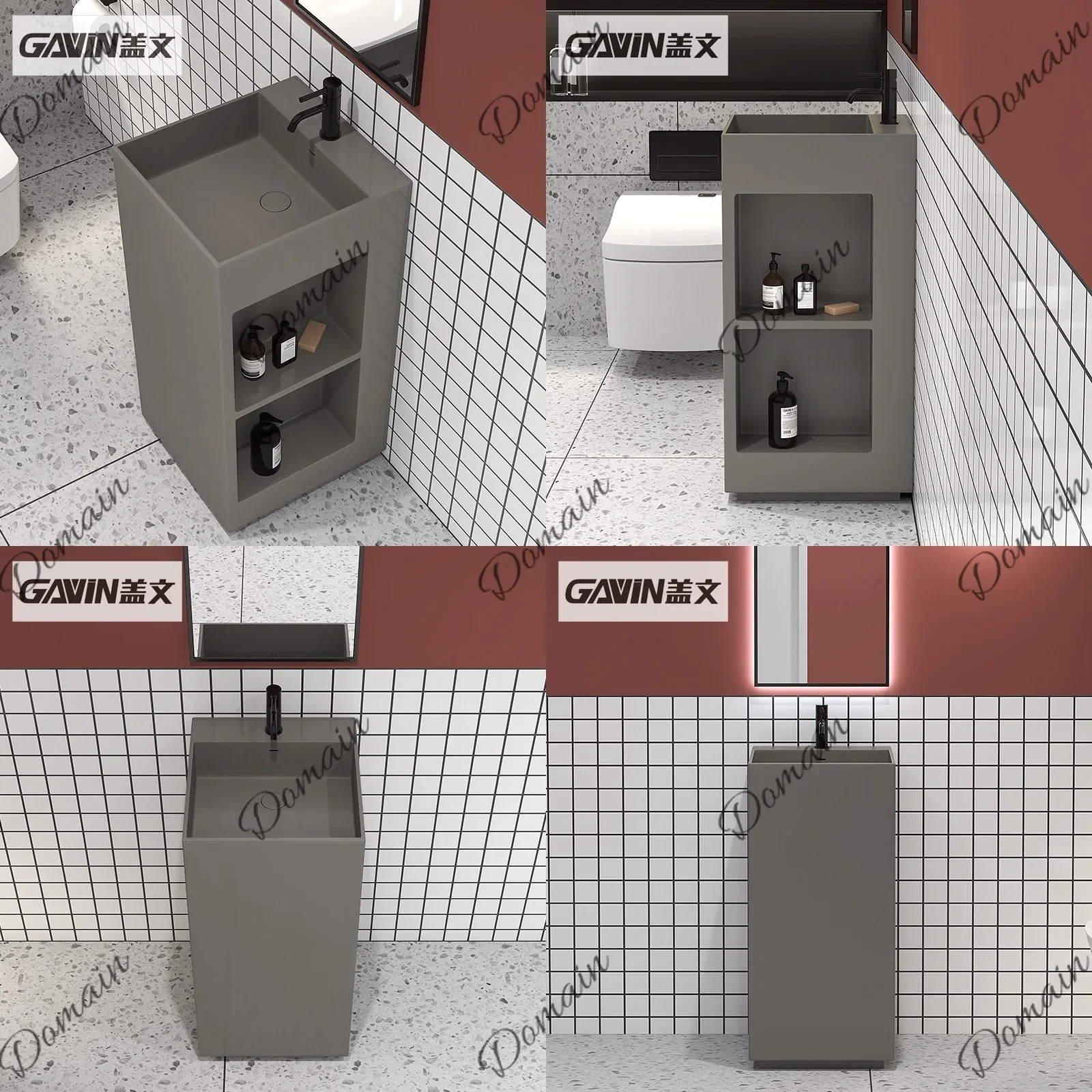 sBc One-piece square wash basin Artificial stone floor-to-ceiling wash basin Hotel countertop Household balcony Column basin
