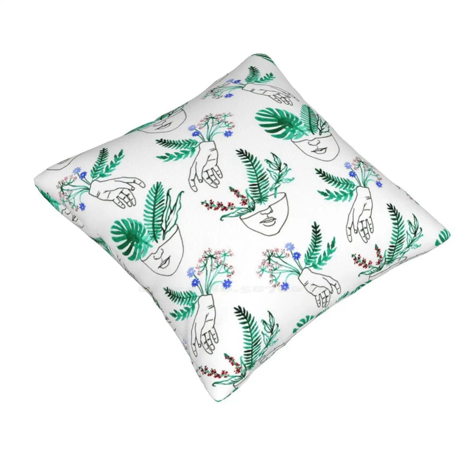 Flora Y Fauna Fashion Sofa Throw Pillow Cover Pillowcase Flowers Leaf Leaves Fauna Plants Floral Pattern People Hands