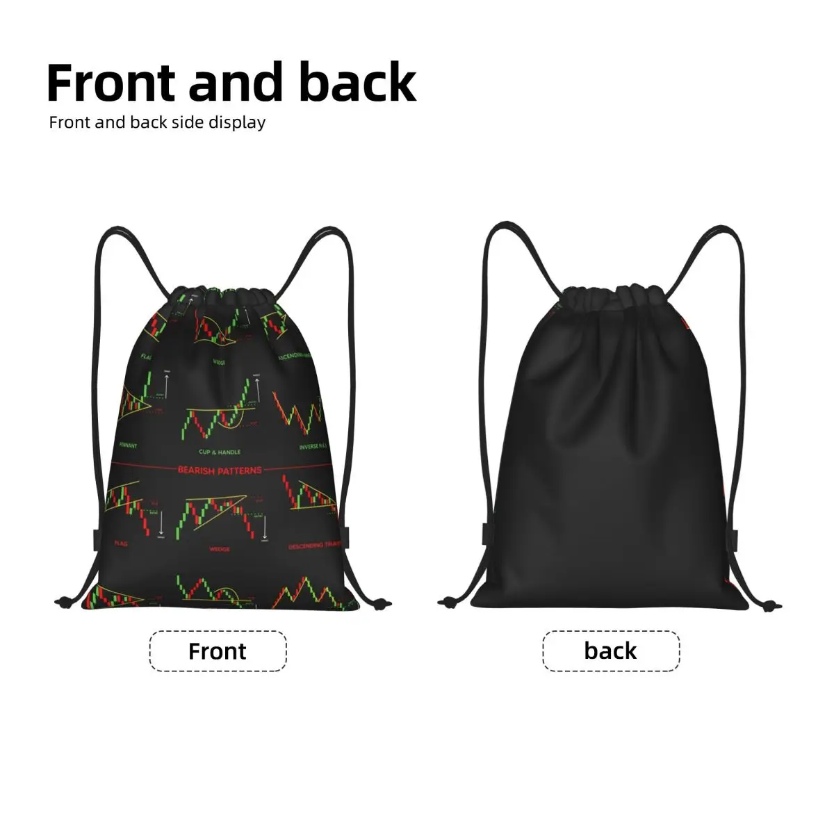 Candlestick Patterns For Traders Drawstring Backpack Women Men Sport Gym Sackpack Portable Stock Trading Training Bag Sack