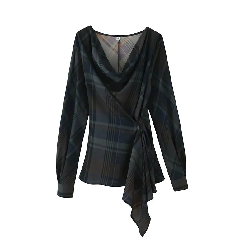 NLZGMSJ 2026 Lente Casual Geruite Broek Vrouwen Set Mode Droop Geplooide Top Rechte Broek 2 Delige Sets Voor Vrouw Outfit