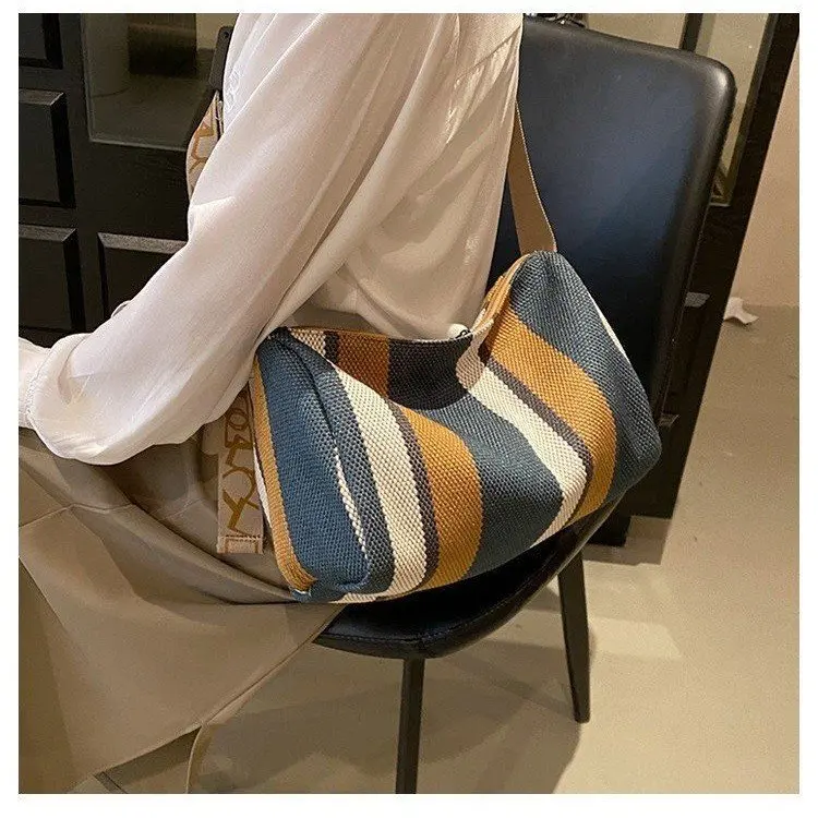 

Новинка 2023 года, женская полосатая сумка-тоут, парусиновая сумка через плечо большой вместимости, кошелек через плечо с регулируемым ремешком для работы и путешествий