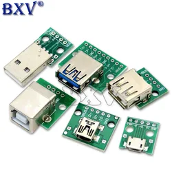 10Piece Micro Mini Usb A Male Usb 2.0 3.0 A Female Usb B Connector Interface To 2.54mm Dip Pcb Converter Adapter Breakout Board