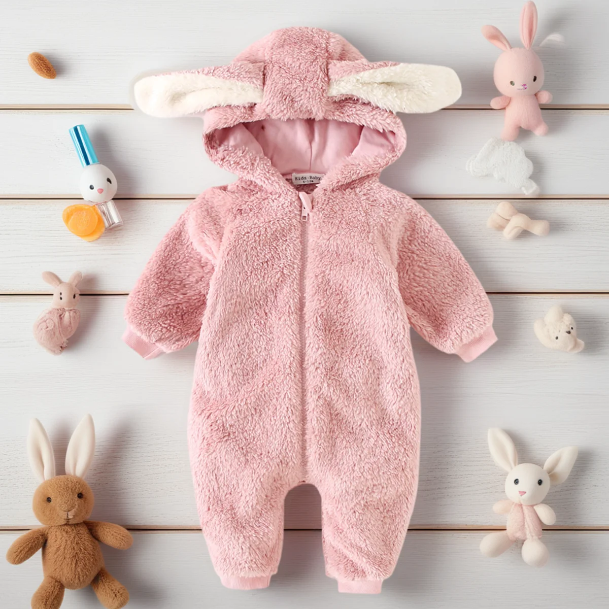 Cute Winter Warm Solid Baby Rompers Fleece Thickened Unisex Jumpsuits Clothing Hooded Infants
