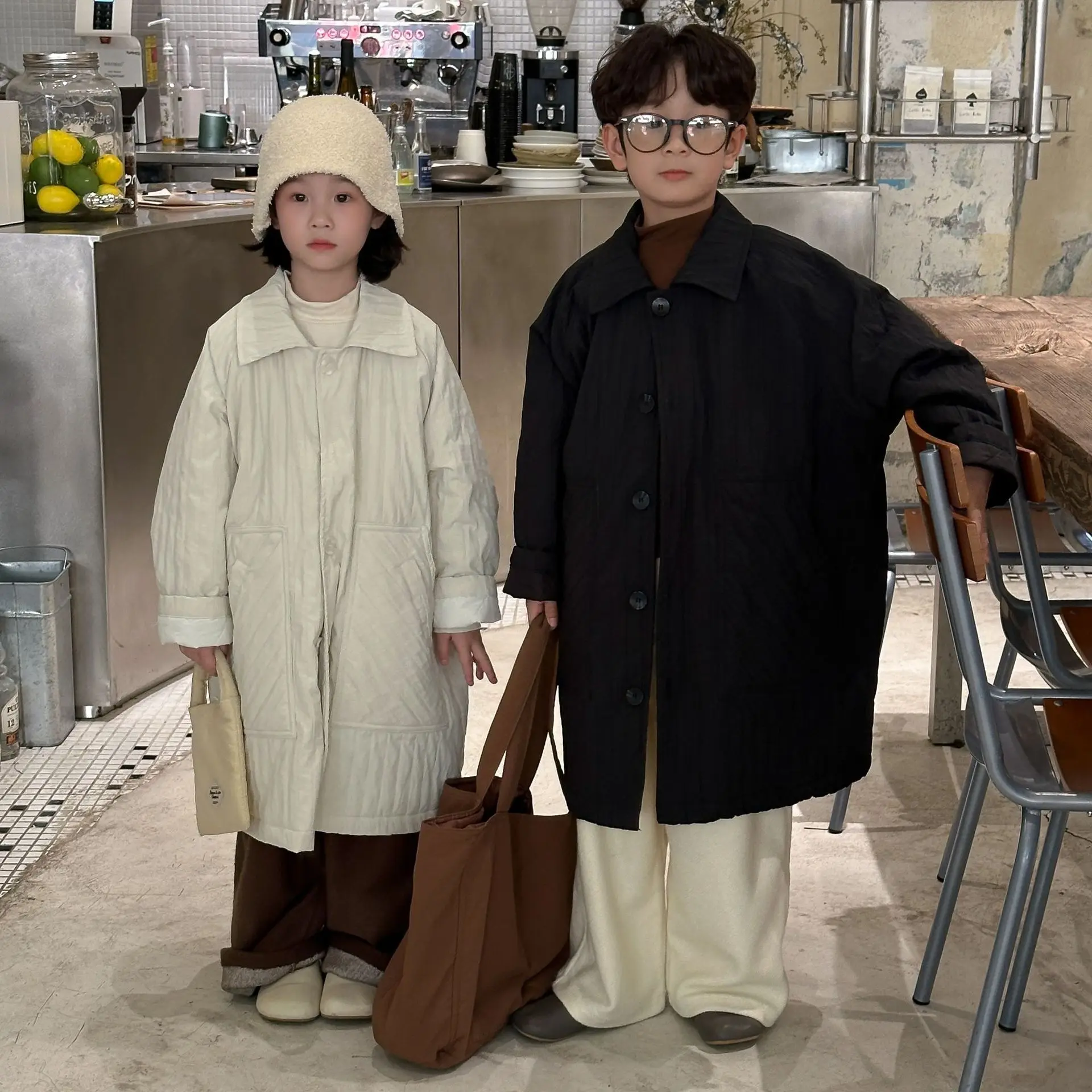 

Winter Children Girl Parka Cotton Padded Thicken Warm Kid Girls Mid-length Outerwear Solid Side Pockets Toddler Girl Coat Jacket