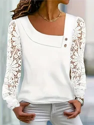 2024 Spring White Lace Shirts & Blouses Long Sleeve Top Women Buttons Casual Elegant Tops Blouse Femme Shirt For Women Blusas