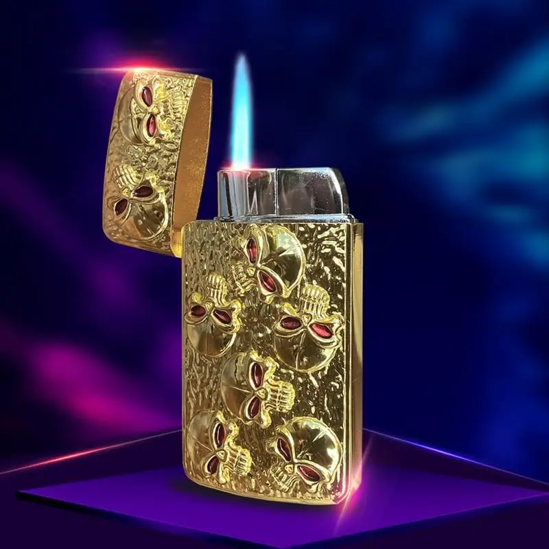 Lighters Skull Windproof Straight Punch Lighters Luxury Gifts for Men Smoker Cigarette Lighters