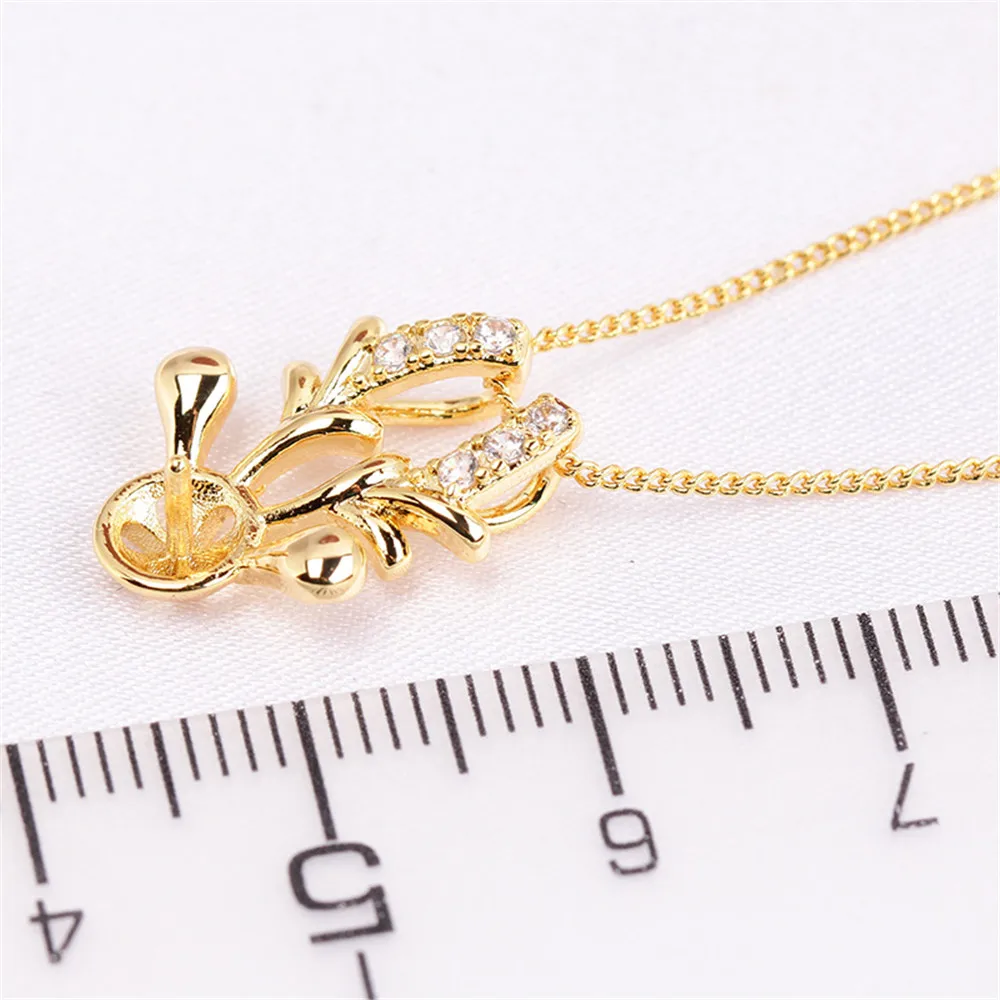 14K Gold Injected Empty Holder Plating K Gold Craft Exquisite Deer Pearl Pendant Necklace Temperament Female DIY Accessories