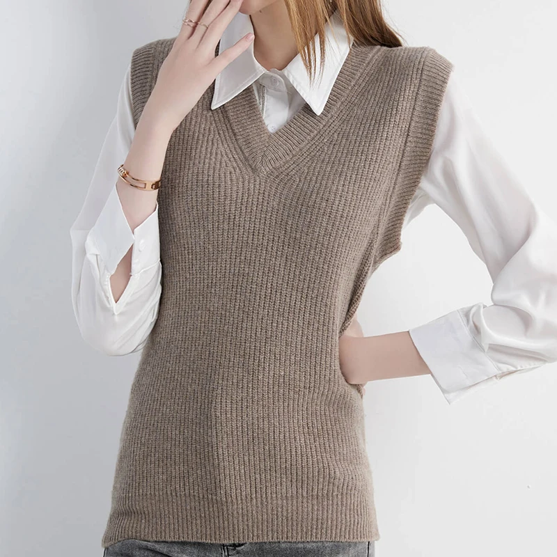 

Women's Sweater Vest Knitwears Pullovers 100% Wool Sweaters 2023 Spring Vintage Knit Clothing Tops Korean Fashion y2k Streetwear