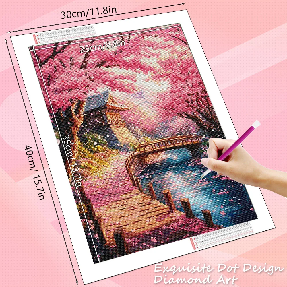 HUACAN Diamond Art House Landscape Hobby Creative Handicrafts Diamond Painting Cherry Blossom Craft Home Bedroom Wall Artwork