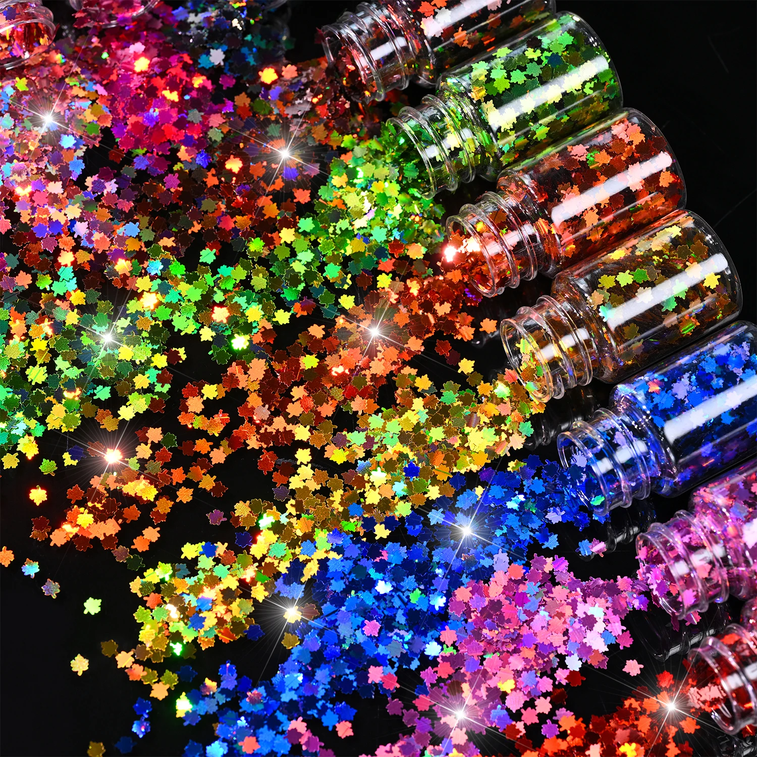 12Pcs/Set Holographic Maple Leaf Nail Glitter Sequins Autumn Maple-Leaves Nails Flakes Sparkling Fall Leaves Manicure Decoration