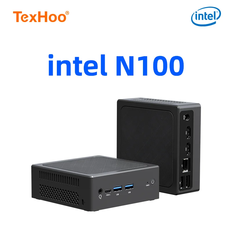 TexHoo Mini PC Intel Alder Lake N100 Windows 11 Pro DDR4 PCIe M.2 SSD USB3.2 Dual HDMI Komputer stacjonarny do gier Mini PC Gamer