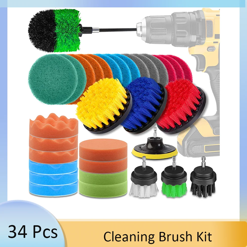 

Cleaning Brushes Kit 34 Pieces for Attachment Power Scrubber Brush for Grout Floor Tub Shower Tile Bathroom and Kitchen