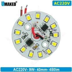 10PCS 9W 40mm AC 220v led pcb smd2835 z przewodem 20cm, sterownik smart IC led bead do żarówki, 3w 5w 7w 12w 15w źródło światła typu downlight