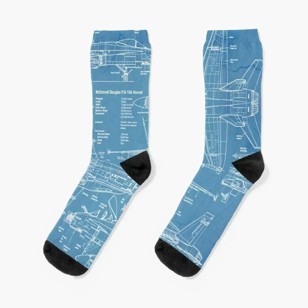 

McDonnell Douglas F/A-18 Hornet Blueprint Socks funny gift Soccer warm winter Ladies Socks Men's