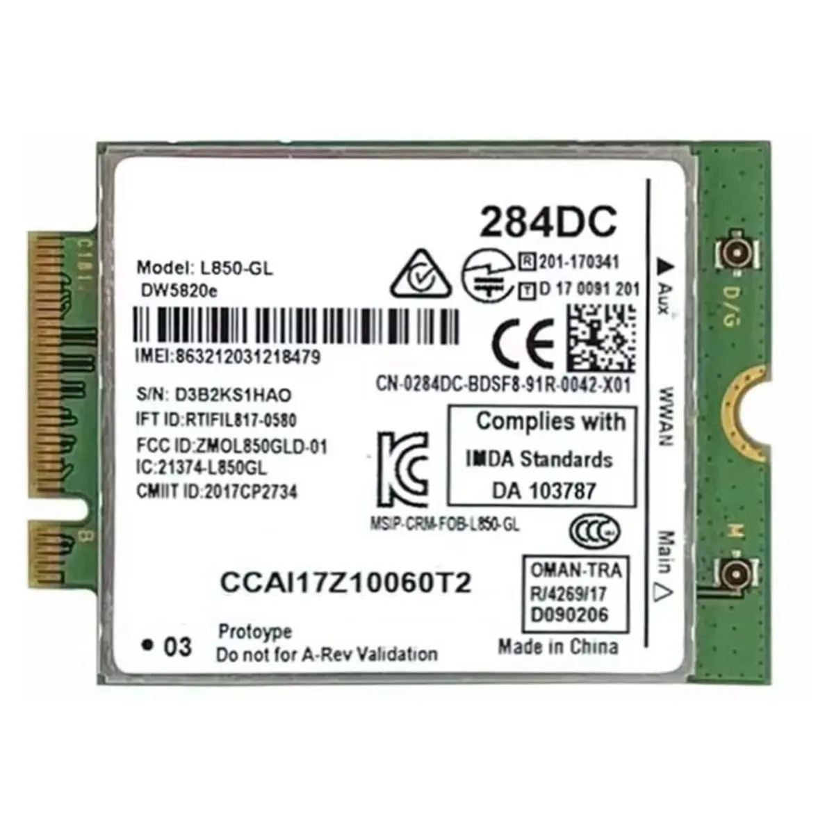 

L850-DW5820e 284DC 4G WWAN Card Модуль LTE/WCDMA 0284DC для ноутбука 3500 5400 с антенной 2X10DB
