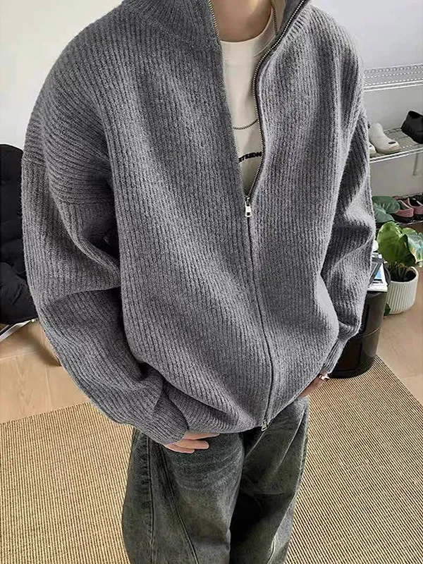 

ay Zipper f High Collar Knitted Cardigan Jaet Men's Loose Fit Casual Sle Warm Thi Winter Faion U-ICLER